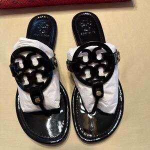Tory Burch Black Patent Leather Miller Sandals 8.5